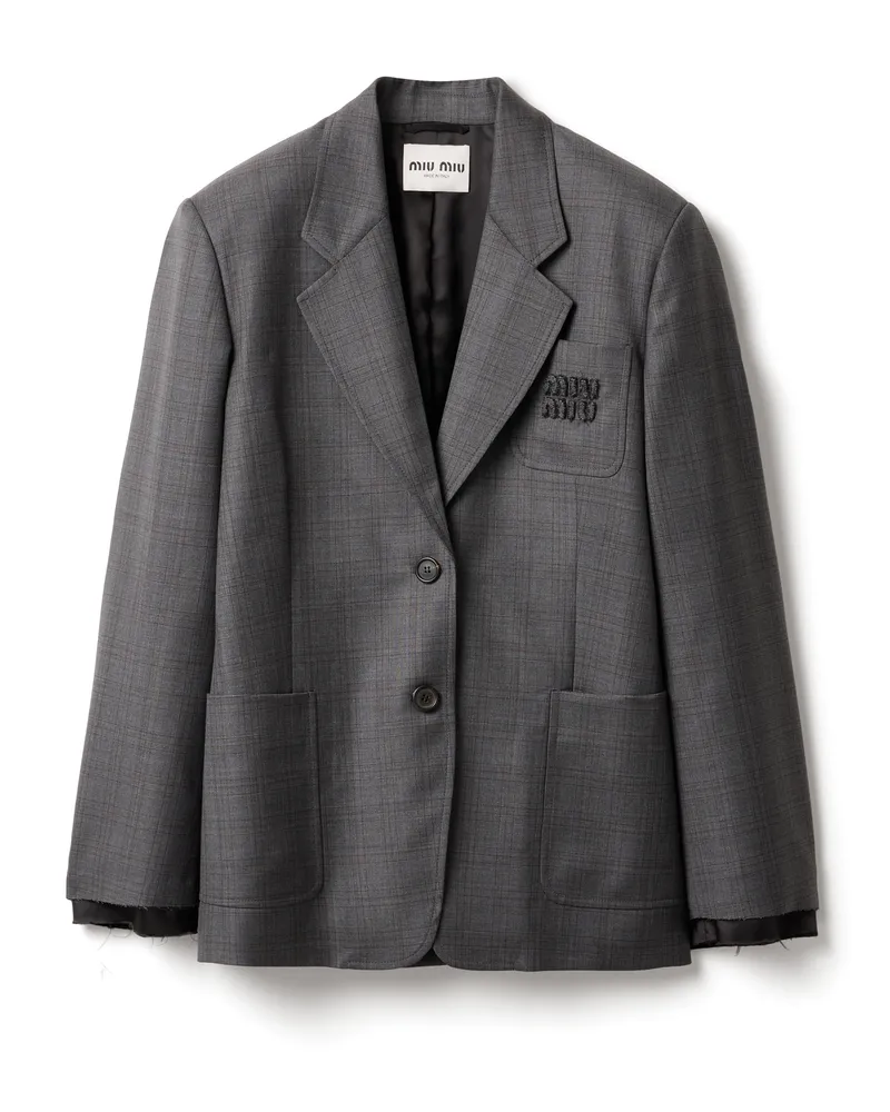 Miu Miu Jacke Aus Wolle Mit Prince-of-wales-karo, Damen, Schiefergrau, Größe Schiefergrau
