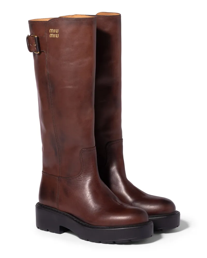 Miu Miu Stiefel Aus Leder, Damen, Kaffeebraun, Größe Kaffeebraun