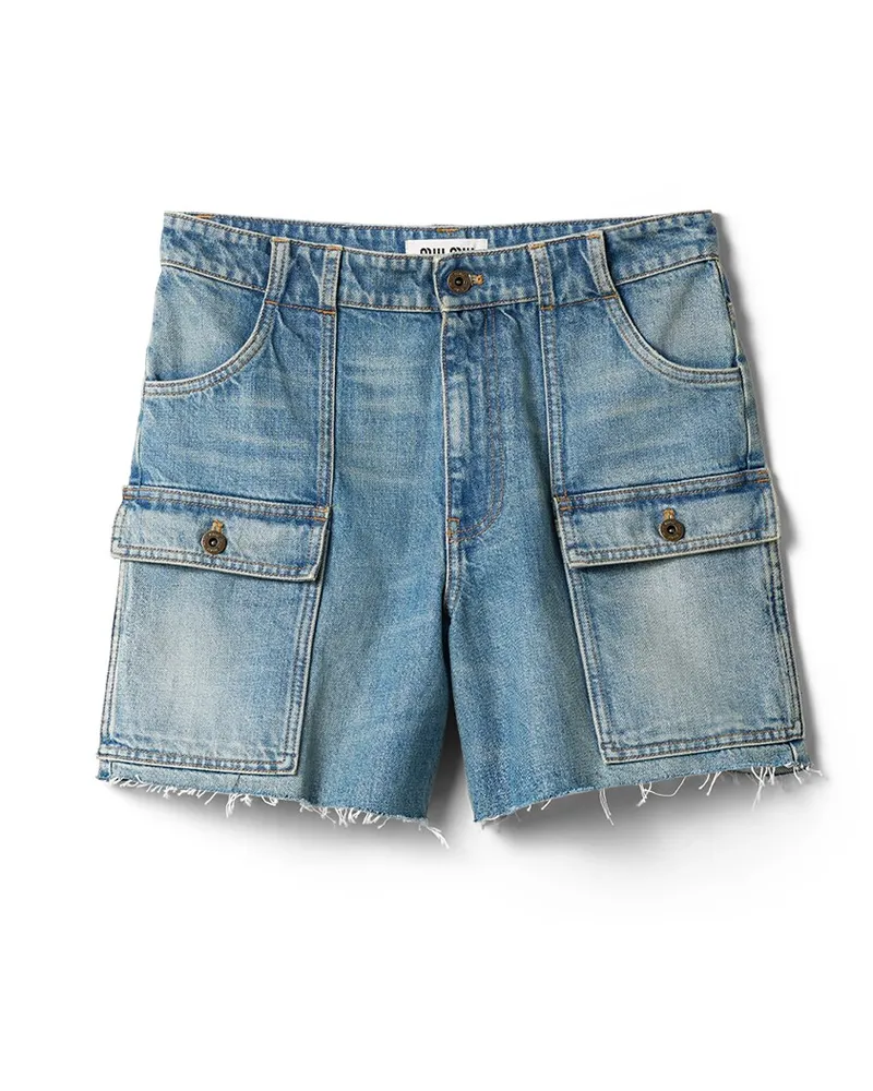 Miu Miu Bermudas Aus Denim, Damen, Saphirblau, Größe Saphirblau