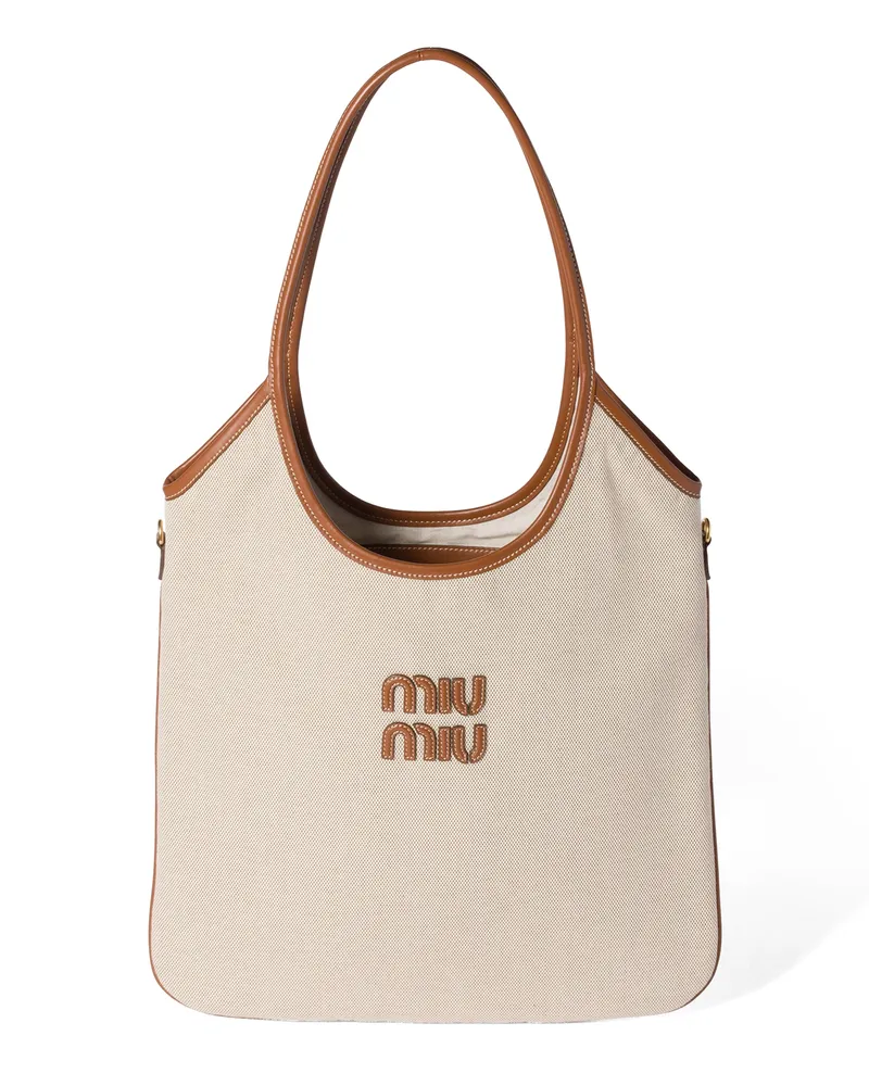 Miu Miu Ivy Tasche Aus Canvas Und Leder, Damen, Beige/brandy Beige