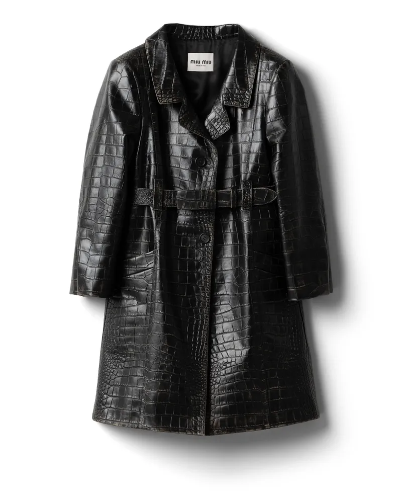 Miu Miu Mantel Aus Kroko-geprägtem Leder, Damen, Schwarz, Größe Schwarz