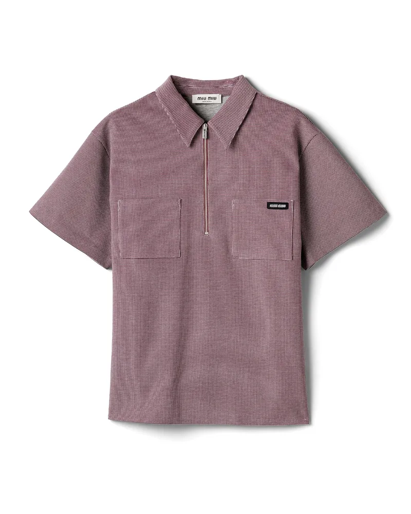 Miu Miu Poloshirt Aus Jacquard-jersey Mit Bonding, Damen, Weiss/burgunderrot, Größe Weiss