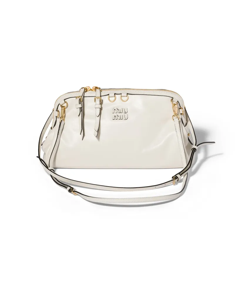 Miu Miu Caprice Clutch Aus Glänzendem Leder, Damen, Weiss Weiss