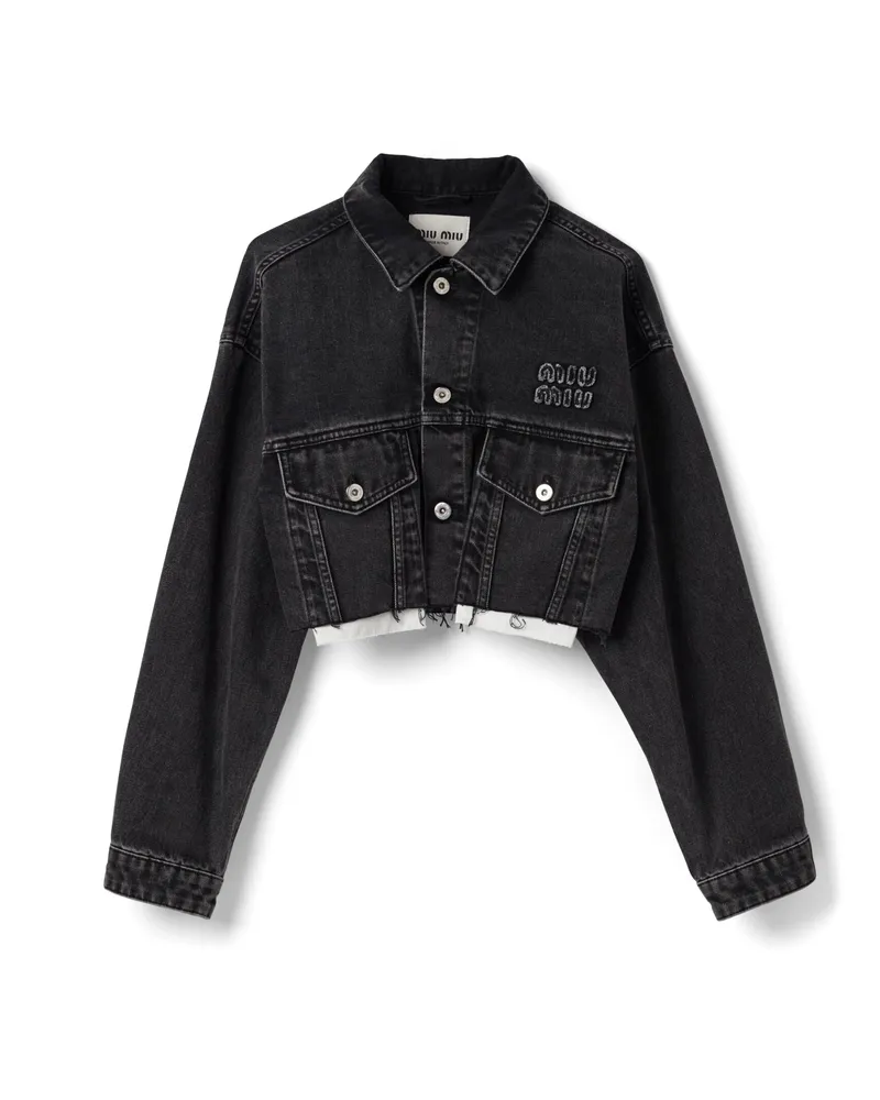 Miu Miu Blousonjacke Aus Schwarzem Denim, Damen, Schwarz, Größe Schwarz