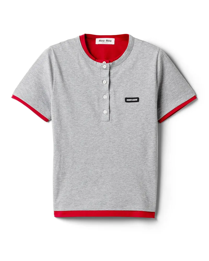Miu Miu T-shirt Aus Jersey, Damen, Grau/rot, Größe Grau