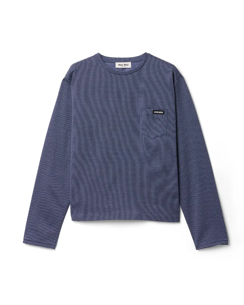 Miu Miu Jacquard-jersey-t-shirt, Damen, Königsblau/weiss, Größe Königsblau