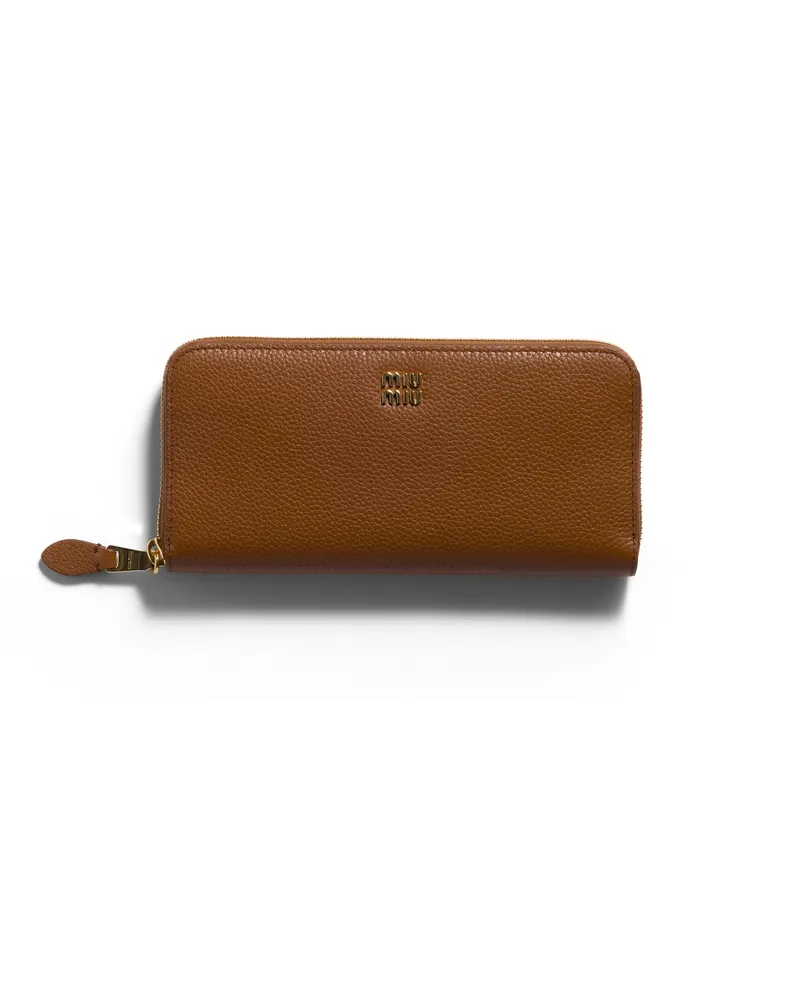 Miu Miu Große Geldbörse Aus Leder, Damen, Cognac Cognac
