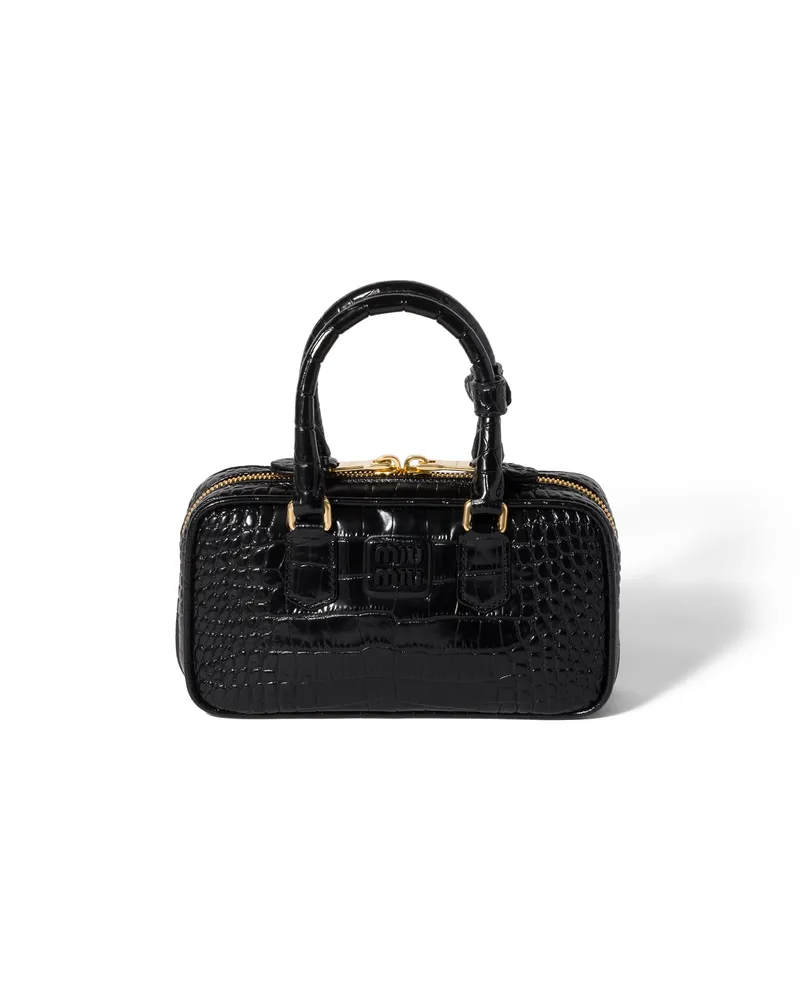 Miu Miu Mini Arcadie Tasche Aus Kroko-geprägtem Leder, Damen, Schwarz Schwarz