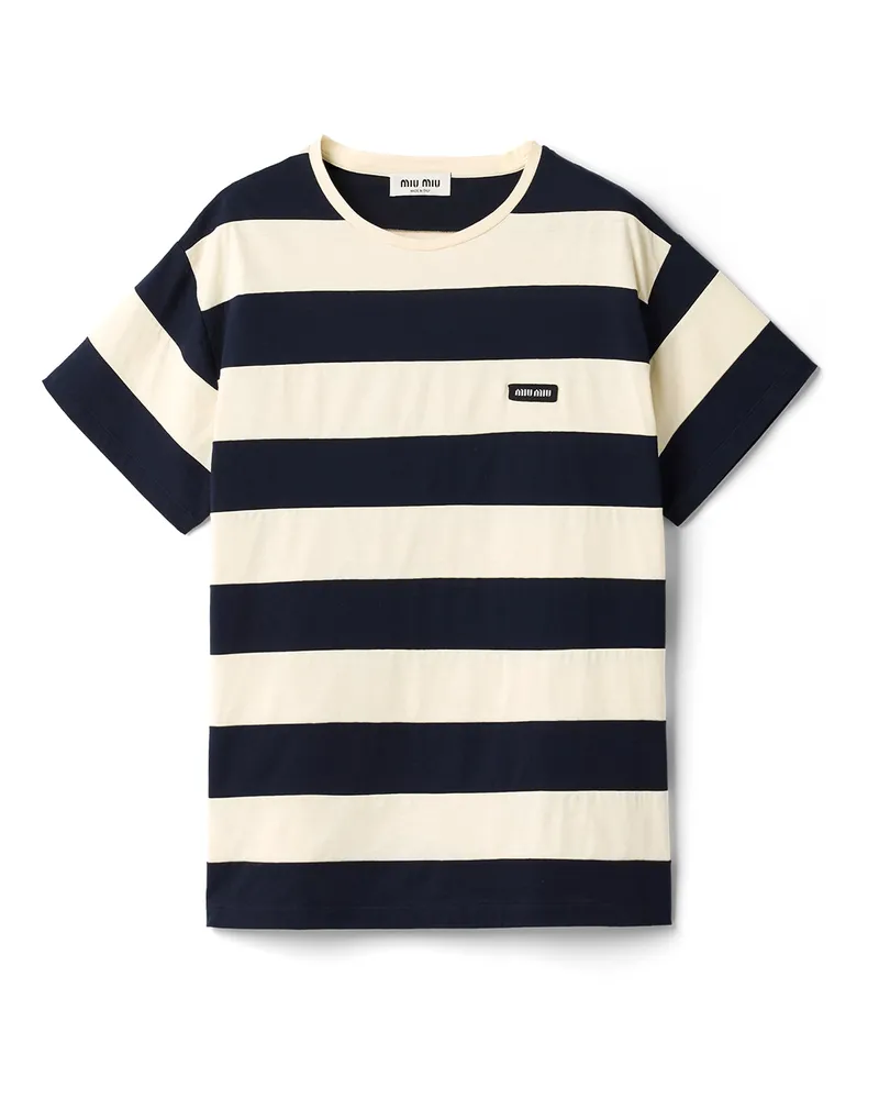 Miu Miu Gestreiftes T-shirt Aus Jersey, Damen, Blau/kreide, Größe Blau