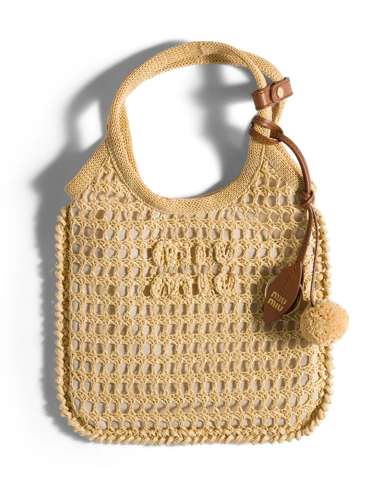 Miu Miu Ivy Handtasche Aus Raphiabast-häkelarbeit, Damen, Natur Natur
