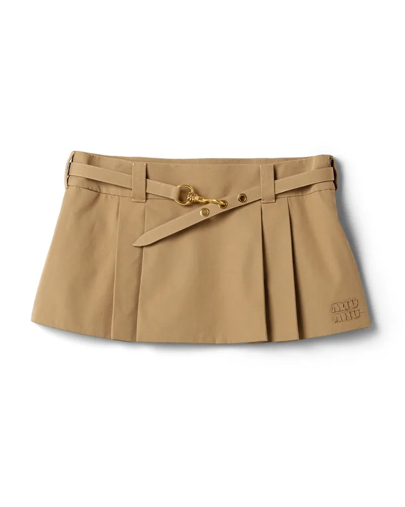 Miu Miu Plissierter Minirock Aus Popeline, Damen, Korkbeige, Größe Korkbeige