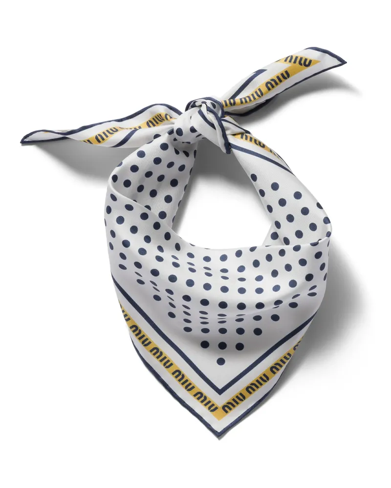 Miu Miu Schal Aus Bedrucktem Twill, Damen, Weiss/marineblau Weiss