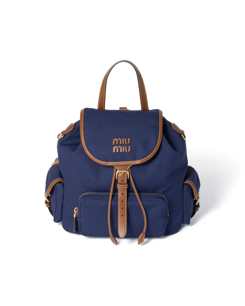 Miu Miu Rucksack Aus Canvas Und Leder, Damen, Kornblumenblau/brandy Kornblumenblau