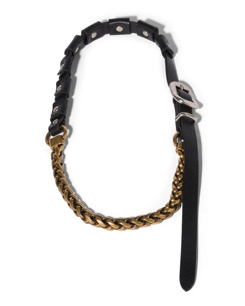 Miu Miu Halskette Aus Metall Und Leder, Damen, Schwarz/bronze/silber Schwarz