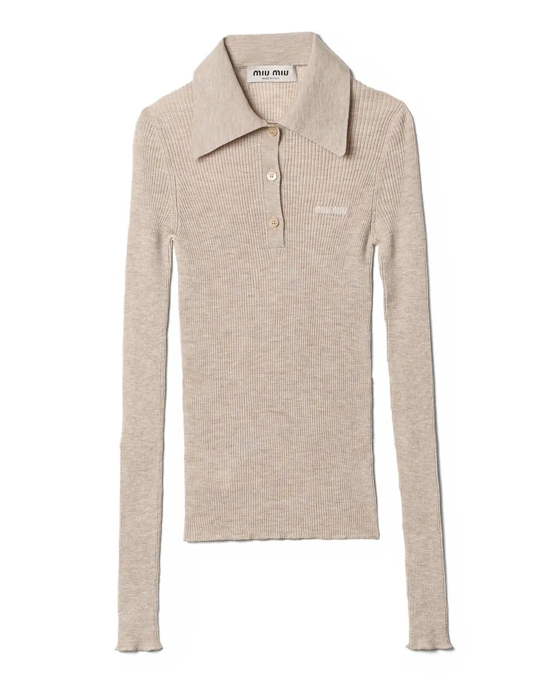 Miu Miu Strick-poloshirt Aus Kaschmir Und Seide, Damen, Sandbeige, Größe Sandbeige