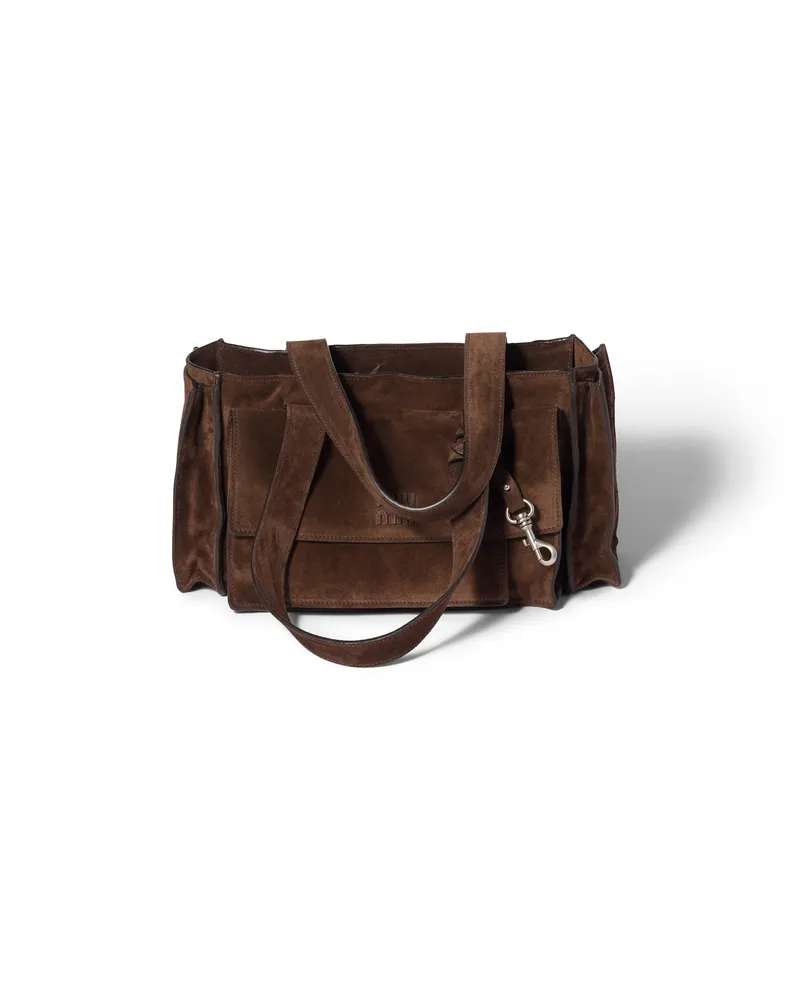 Miu Miu Utilitaire Tote Bag Aus Veloursleder, Damen, Dunkelbraun Dunkelbraun
