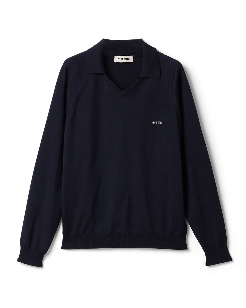 Miu Miu Polo-pullover Aus Wolle, Damen, Blau/grau, Größe Blau
