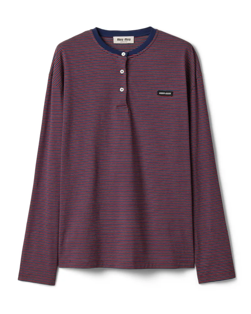 Miu Miu Gestreiftes T-shirt Aus Jersey, Damen, Marineblau/granat, Größe Marineblau