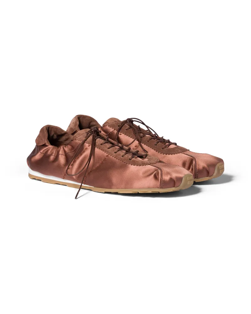 Miu Miu Plume Sneaker Aus Satin, Damen, Kakaobraun, Größe Kakaobraun
