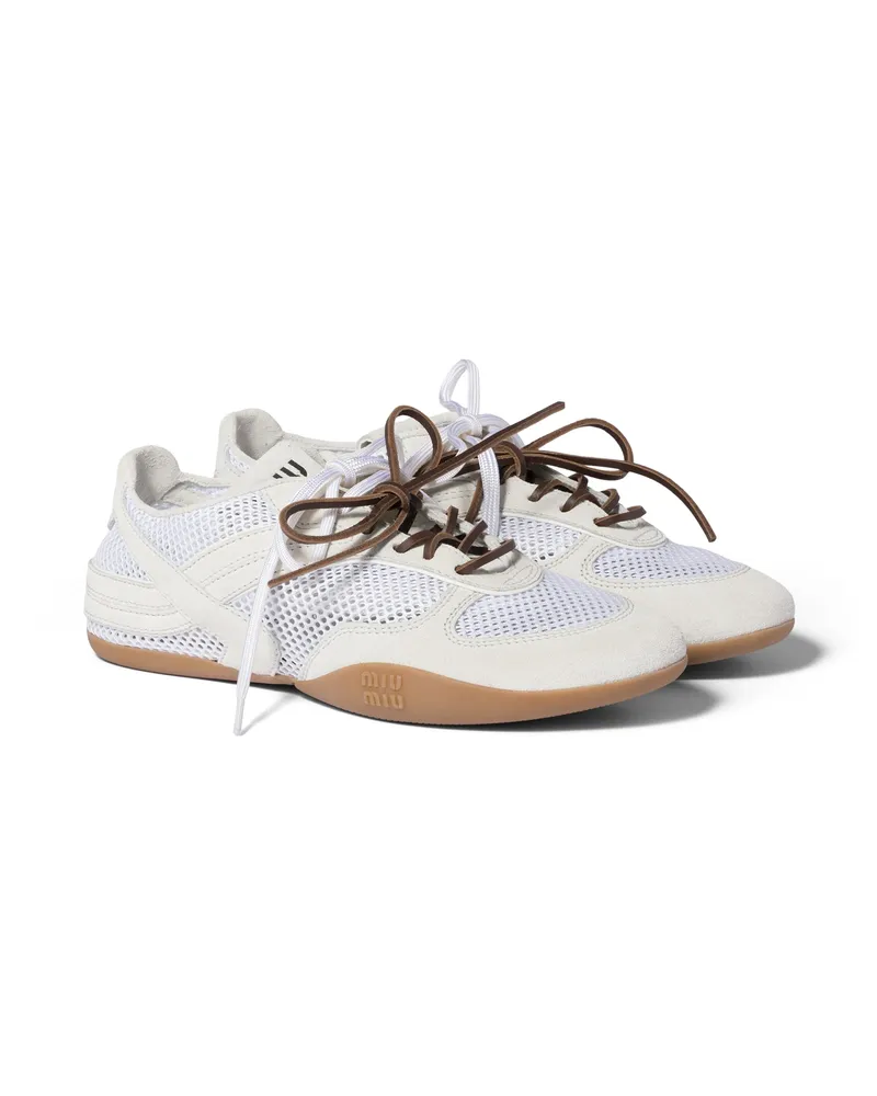 Miu Miu Miu Gymnasium Sneaker Aus Mesh Und Veloursleder, Damen, Weiss, Größe Weiss