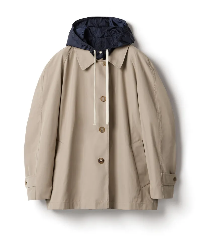 Miu Miu Blousonjacke Aus Panama-baumwolle Und Technischem Pongé , Damen, Lehm/marineblau, Größe Lehm