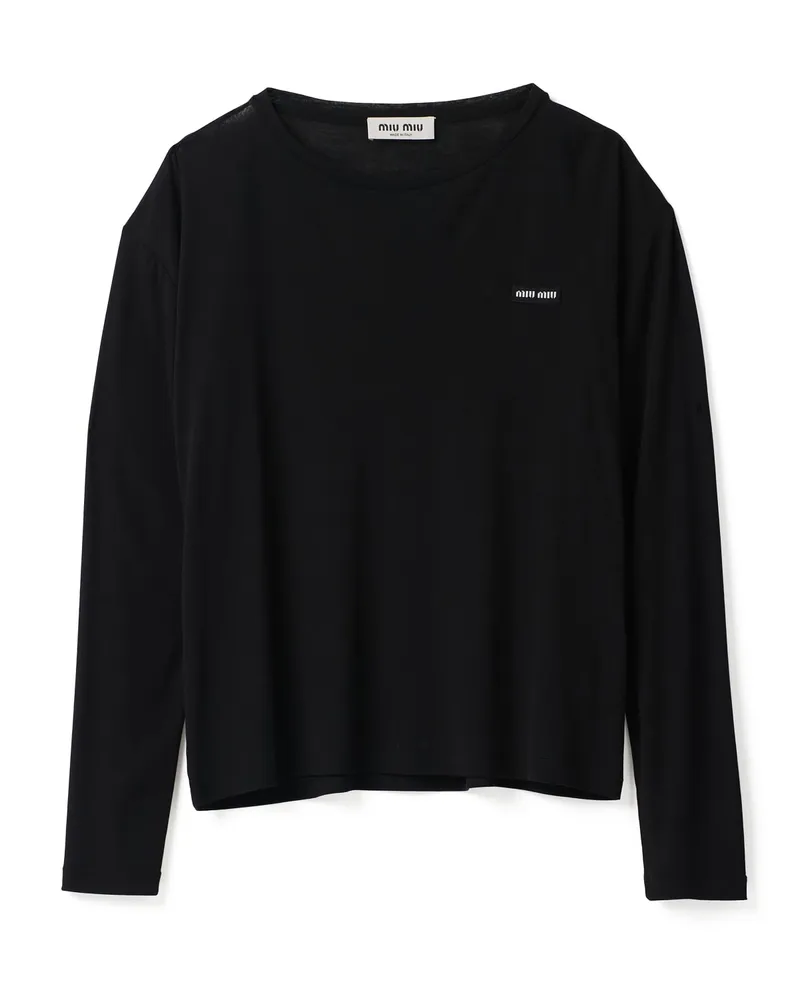 Miu Miu Langärmliges T-shirt Aus Geripptem Jersey, Damen, Schwarz, Größe Schwarz