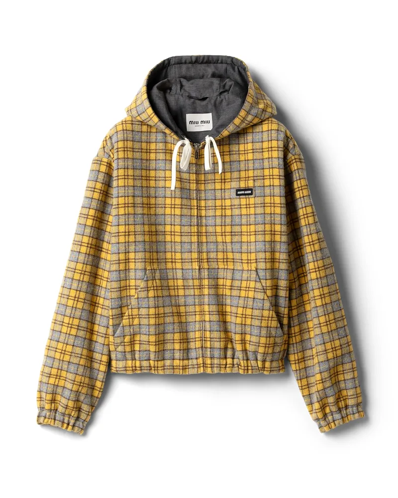 Miu Miu Karierte Blousonjacke, Damen, Corn Yellow / Cocoa, Größe Corn