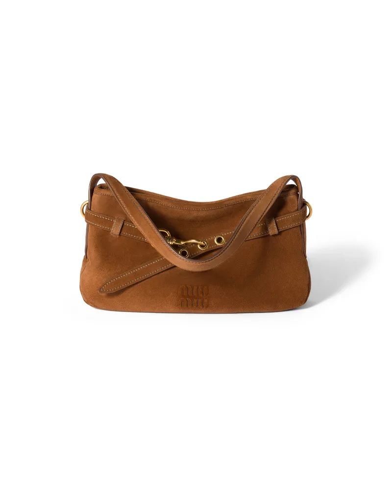 Miu Miu Aventure Tasche Aus Wildleder, Damen, Eiche Eiche