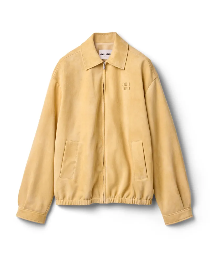 Miu Miu Blousonjacke Aus Gewachstem Wildleder, Damen, Sojagrün, Größe Sojagrün