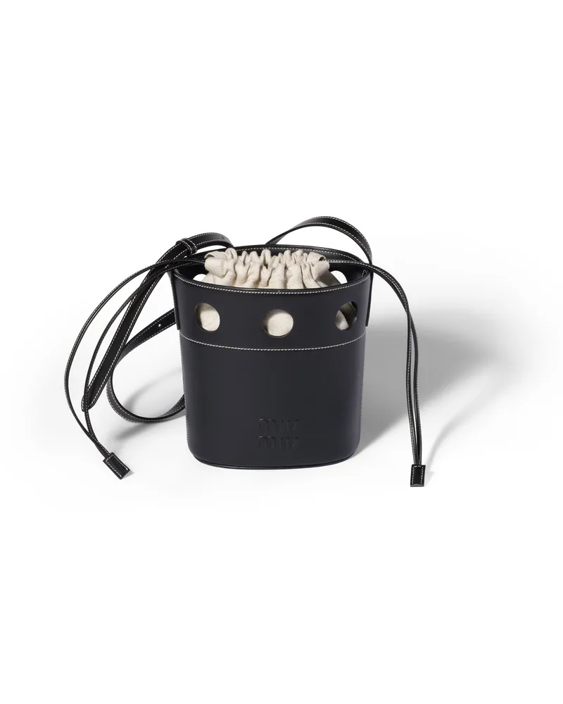Miu Miu Bucket Bag Aus Leder, Damen, Schwarz Schwarz