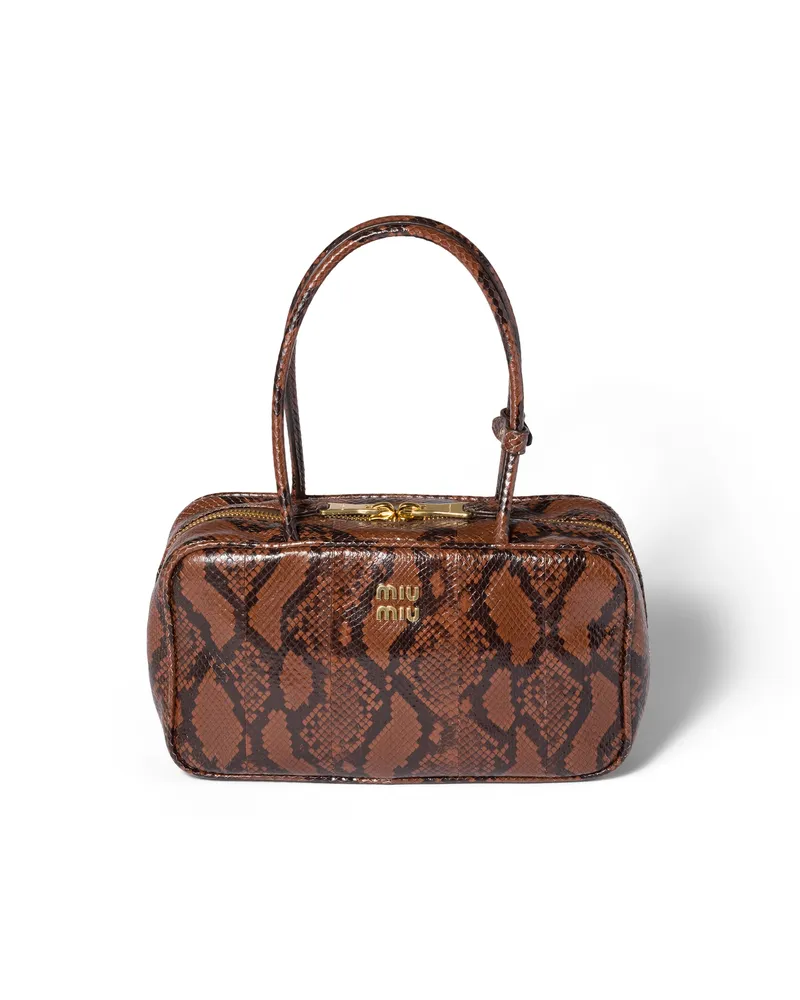 Miu Miu Beau Tasche Aus Ayers-leder Mit Python-print, Damen, Tabak Tabak