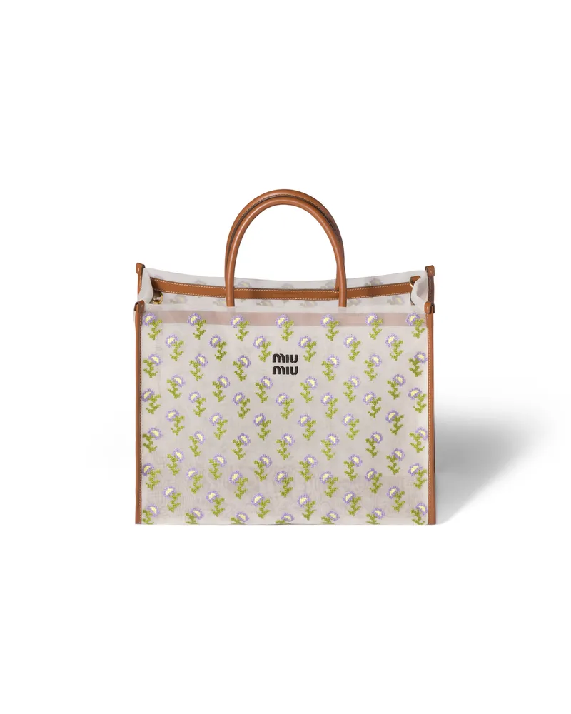 Miu Miu Bestickte Mesh-shopper-tasche, Damen, Cognac Cognac
