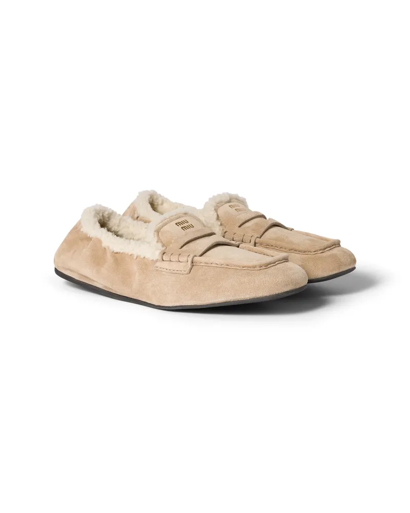 Miu Miu Ruches Loafer Aus Wildleder, Damen, Wüstenbeige, Größe Wüstenbeige