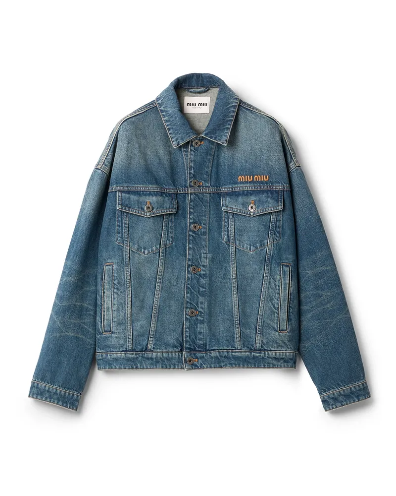 Miu Miu Blousonjacke Aus Denim, Damen, Blau, Größe Blau