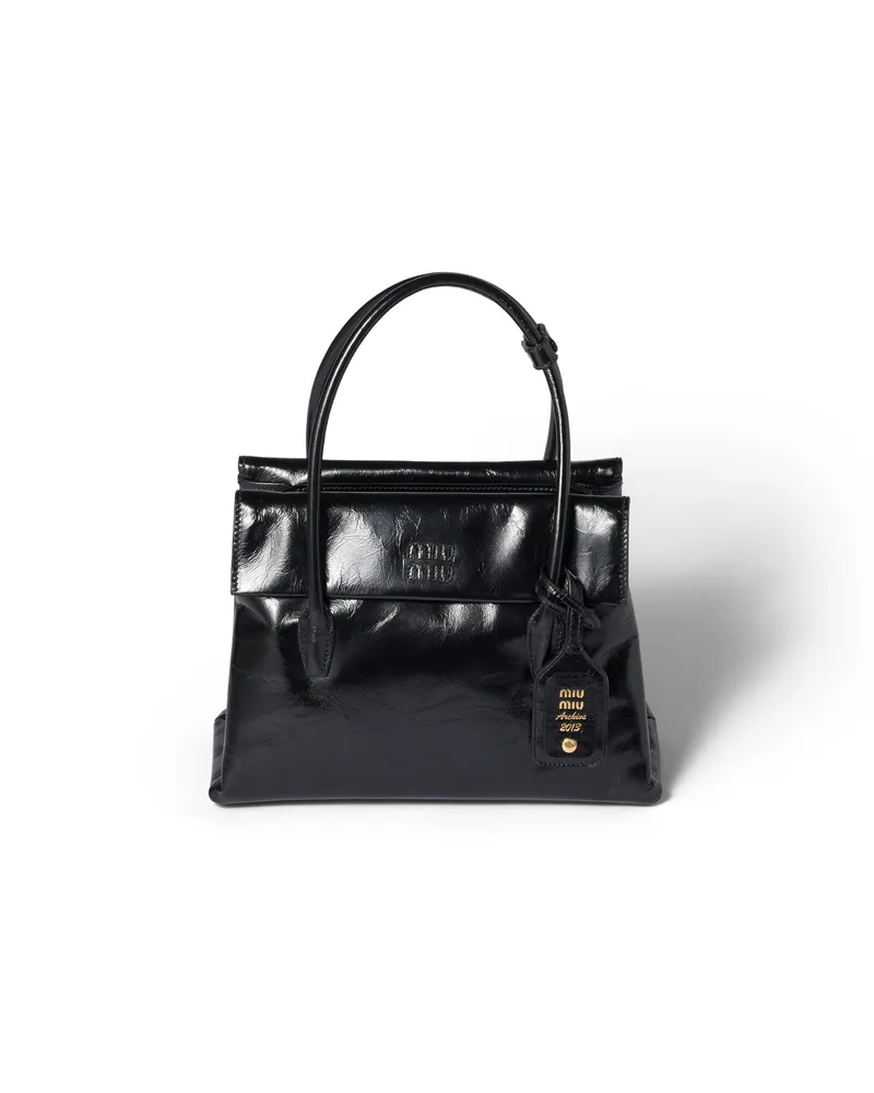 Miu Miu Solitaire Glänzende Ledertasche, Damen, Schwarz Schwarz