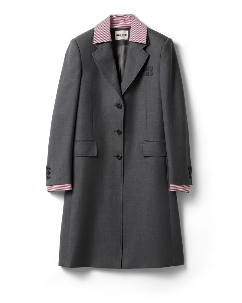 Miu Miu Einreihiger Mantel Aus Gabardine, Damen, Anthrazitgrau, Größe Anthrazitgrau