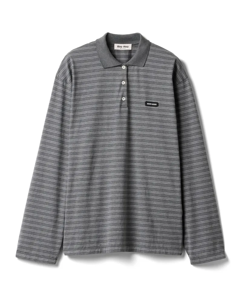 Miu Miu Poloshirt Aus Baumwolljersey, Damen, Schiefergrau/weiss, Größe Schiefergrau