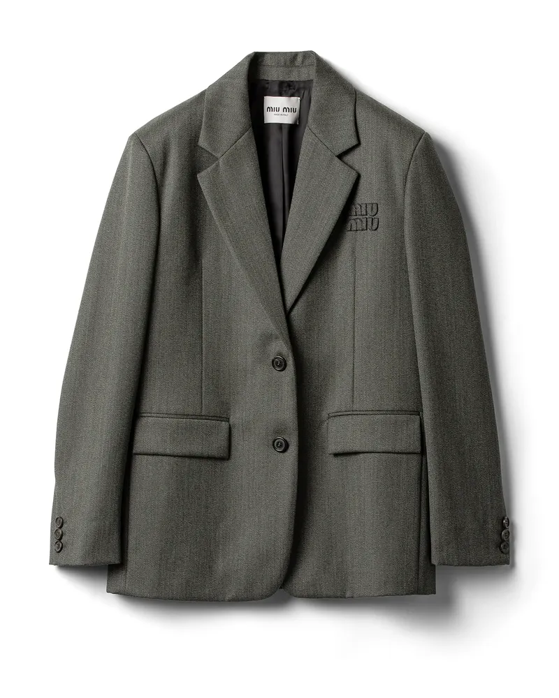Miu Miu Einreihige Jacke Aus Cover-stoff, Damen, Schiefergrau, Größe Schiefergrau