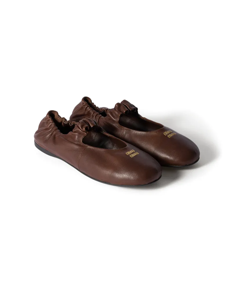 Miu Miu Ruches Ballerinas Aus Nappa-leder, Damen, Bruyère-holz, Größe Bruyère-holz