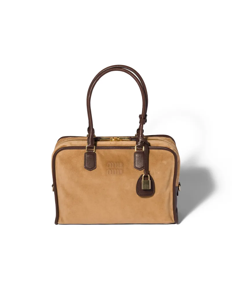 Miu Miu Retour Tasche Aus Veloursleder, Damen, Cinnamon/briarwood Cinnamon