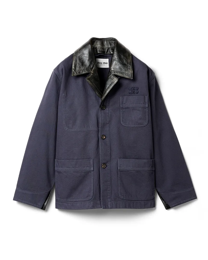 Miu Miu Einreihige Jacke Aus Stückgefärbter Gabardine Und Leder, Damen, Hämatit, Größe Hämatit
