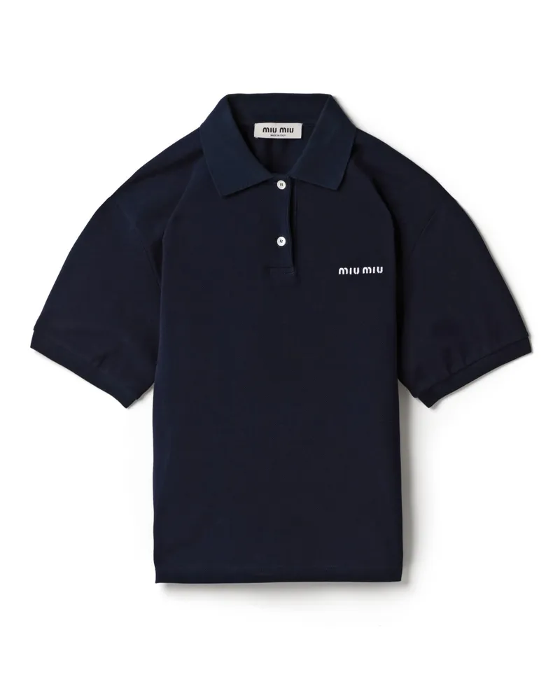 Miu Miu Poloshirt Aus Baumwoll-piqué, Damen, Blau, Größe Blau