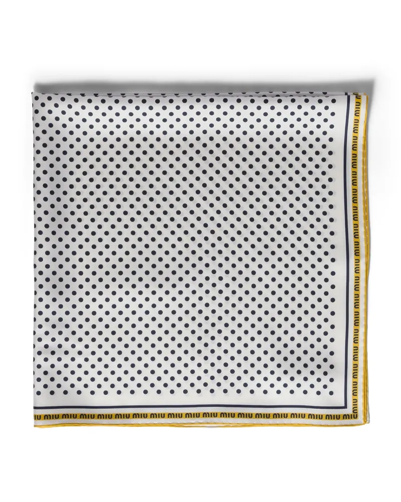 Miu Miu Schal Aus Bedrucktem Twill, Damen, Weiss/marineblau Weiss