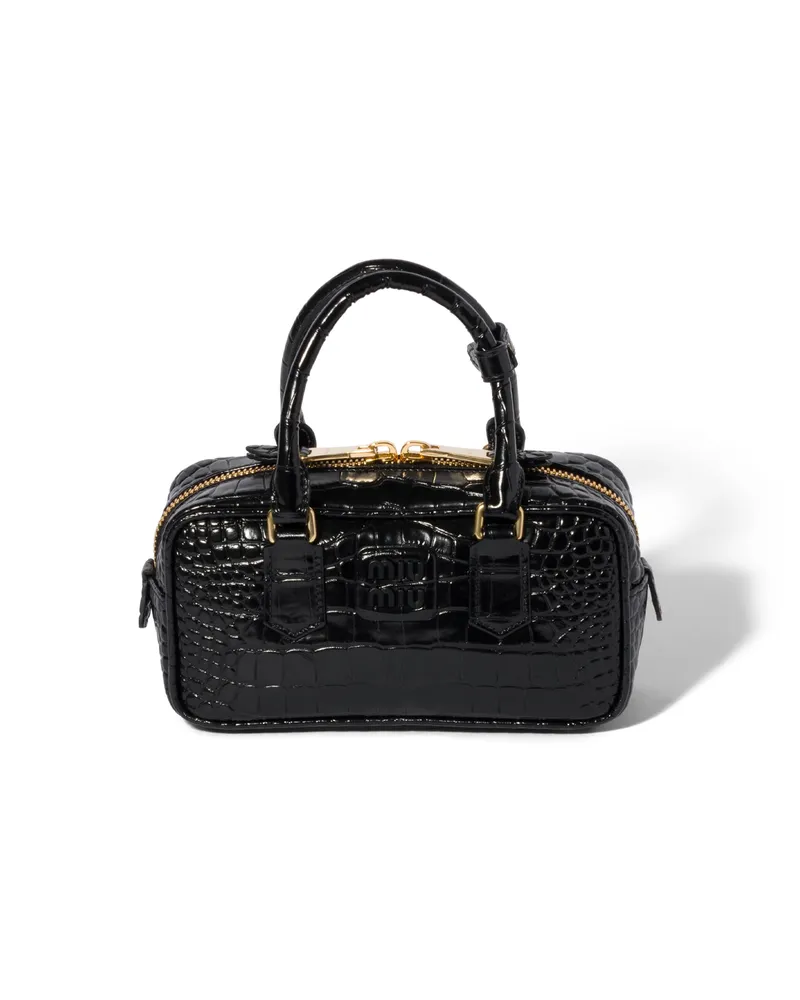 Miu Miu Arcadie Tasche Aus Kroko-geprägtem Leder, Damen, Schwarz Schwarz