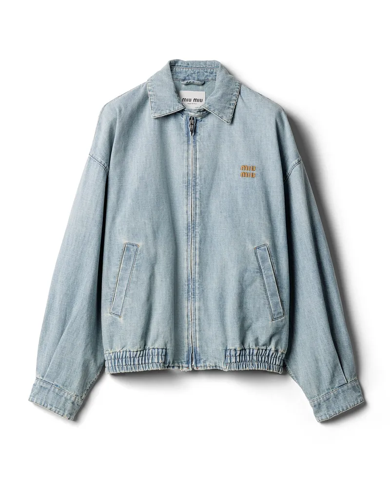 Miu Miu Blousonjacke Aus Chambray, Damen, Hellblau, Größe Hellblau