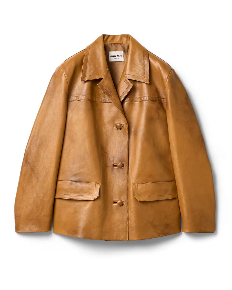 Miu Miu Jacke Aus Leder, Damen, Sesam, Größe Sesam