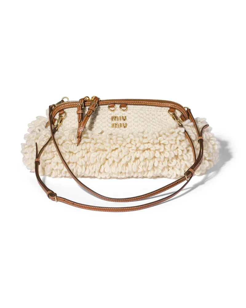 Miu Miu Caprice Clutch Aus Wolle Und Leder, Damen, Elfenbein Elfenbein