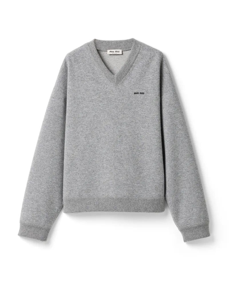 Miu Miu Kaschmir- Und Jersey-rundhalspullover, Damen, Grau, Größe Grau