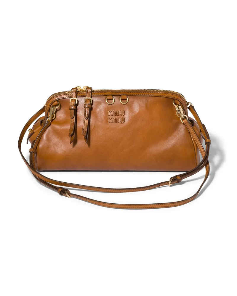 Miu Miu Caprice Clutch Aus Leder, Damen, Cognac Cognac