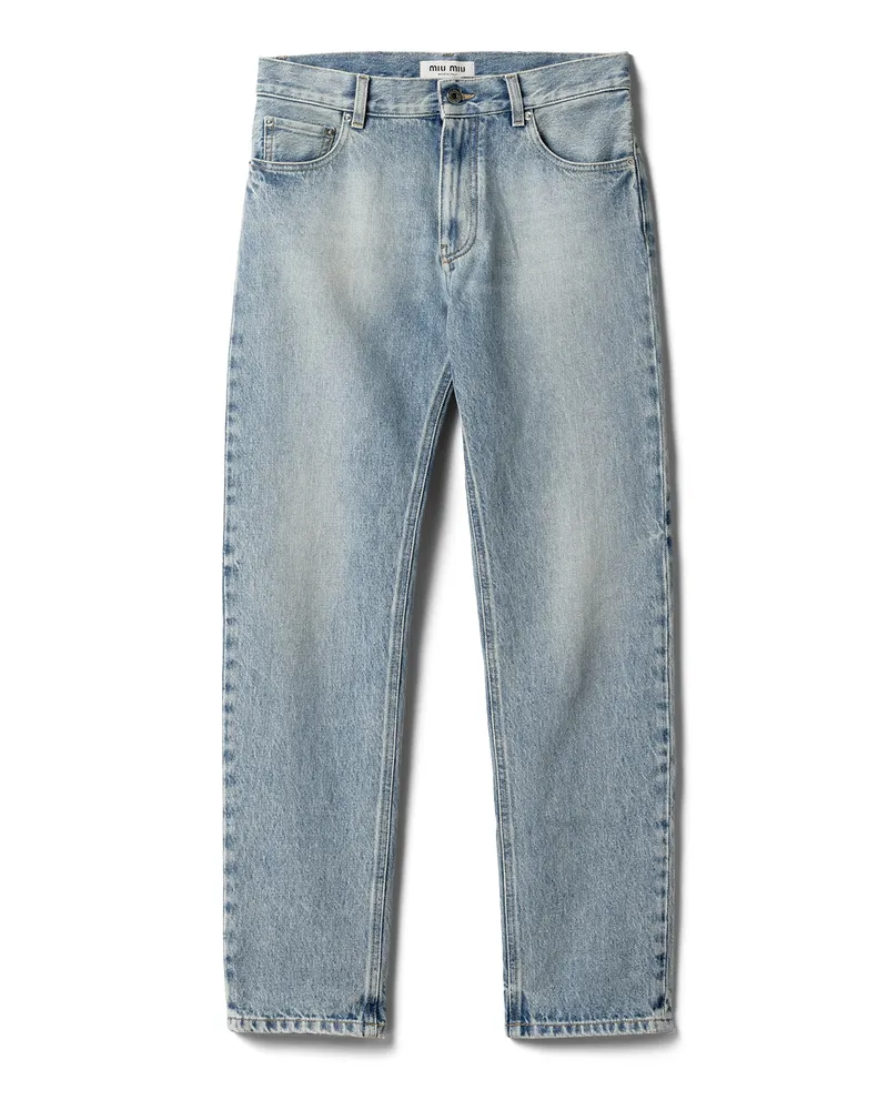 Miu Miu Five-pocket-jeans Aus Gewaschenem Denim, Damen, Hellblau, Größe Hellblau